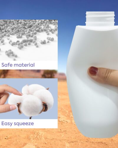 hand buigt witte bidetfles om flexibiliteit en BPA-vrij materiaal te tonen