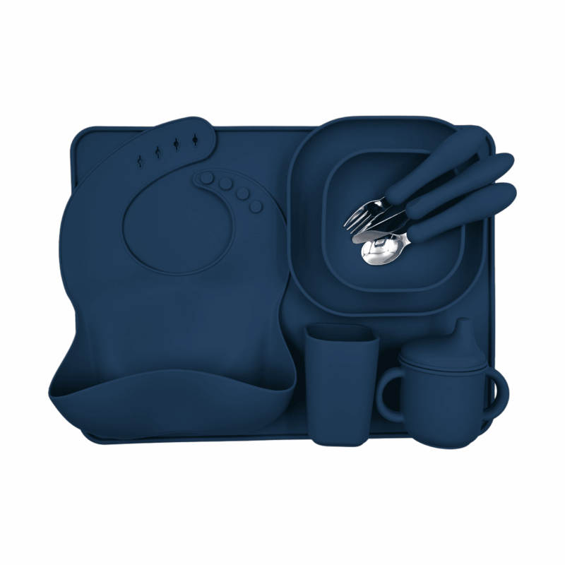 Complete Marine Blue Siliconen Eetset voor Kinderen