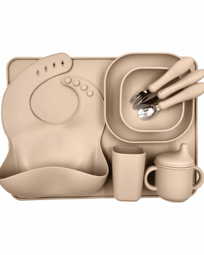 complete beige siliconen eetset voor kinderen