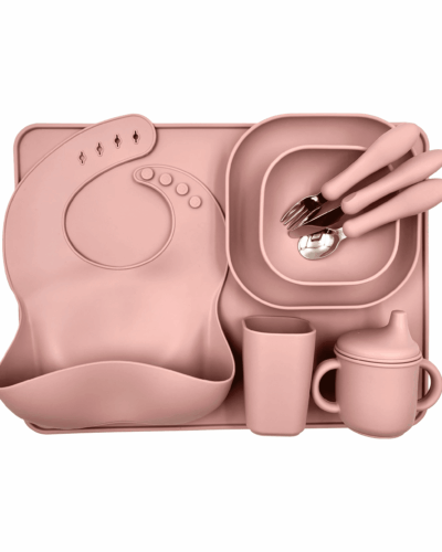 complete pale pink siliconen eetset voor kinderen