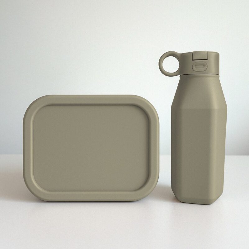 stone green siliconen lunchbox drinkfles set