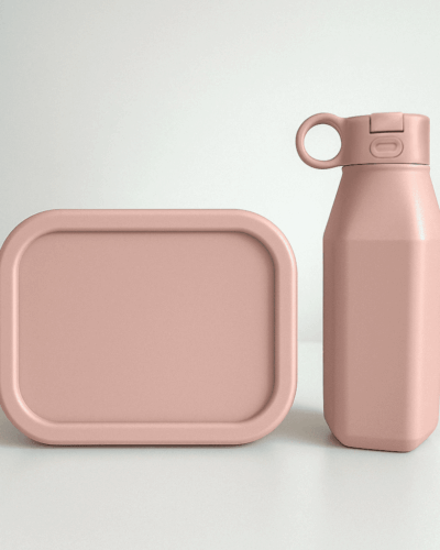 pale pink siliconen lunchbox drinkfles set