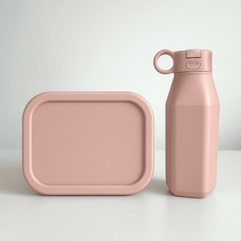 pale pink siliconen lunchbox drinkfles set