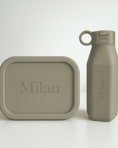 stone green siliconen lunchbox drinkfles set met grote naamgravure