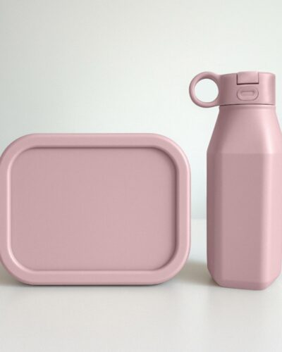 pale pink siliconen lunchbox drinkfles set