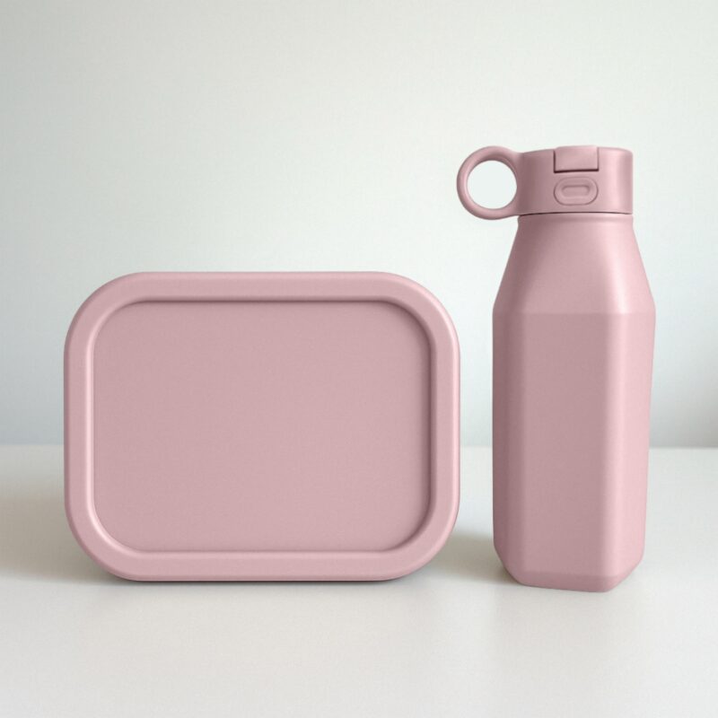 pale pink siliconen lunchbox drinkfles set