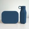 marineblauwe siliconen lunchbox drinkfles set
