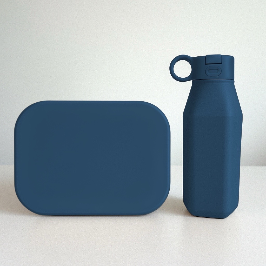 Lunchbox &Amp; Drinkfles | Siliconen | Marineblauw | Personaliseerbaar 1 marineblauwe siliconen lunchbox drinkfles set