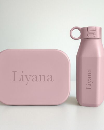 blush siliconen lunchbox en drinkfles set met grote naamgravure