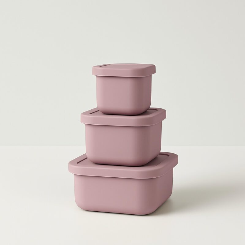 Pale pink siliconen snackdoosjes op elkaar gestapeld