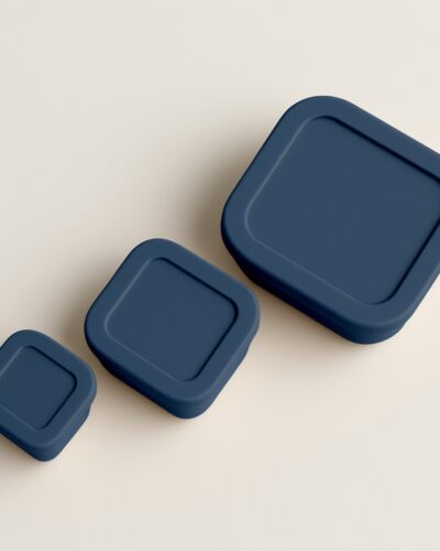 marineblauwe siliconen snackdoosjes – bovenaanzicht