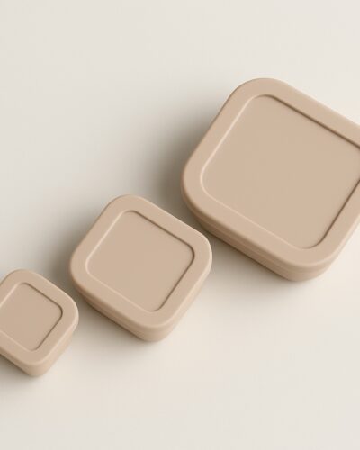 Beige siliconen snackdoosjes – bovenaanzicht
