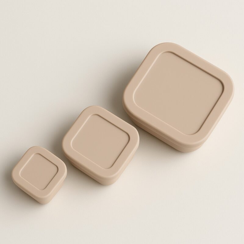 Beige siliconen snackdoosjes – bovenaanzicht