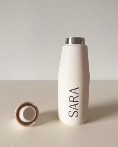 minimalistische Japandi RVS drinkfles mat crème wit met losse dop