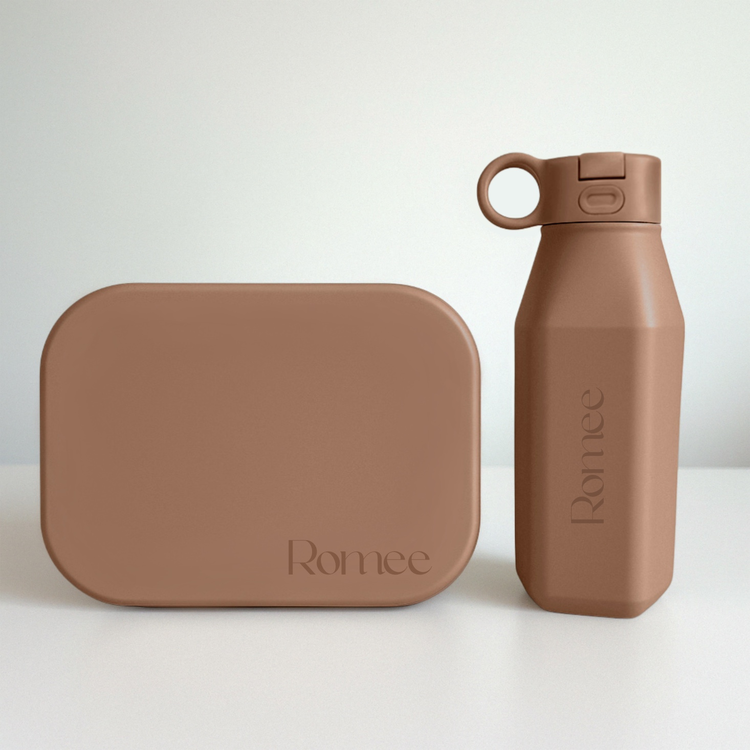 Lunchbox &Amp; Drinkfles | Siliconen | Mokka | Personaliseerbaar 3 Mokka siliconen lunchbox drinkfles set met kleine naamgravure