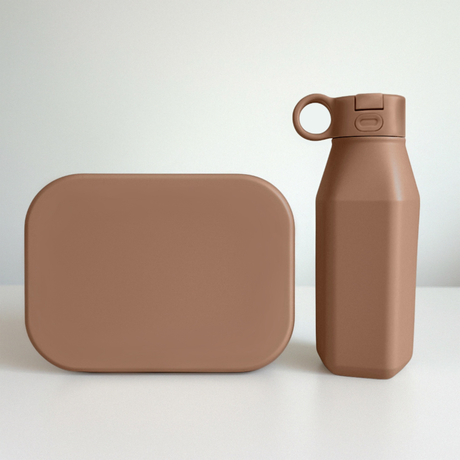 Lunchbox &Amp; Drinkfles | Siliconen | Mokka | Personaliseerbaar 1 Mokka siliconen lunchbox drinkfles set