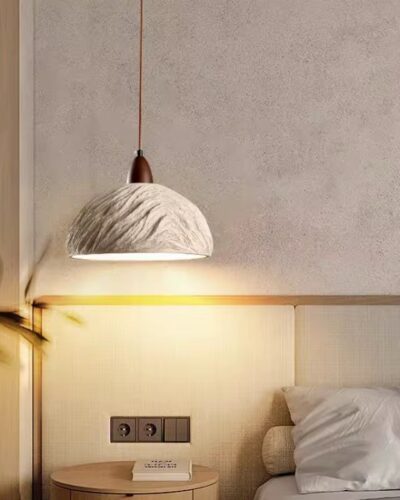 Wabi Sabi | Japanse Hanglamp | Beton | Hout 27 wabi sabi beton hanglamp naast bed boven nachtkastje