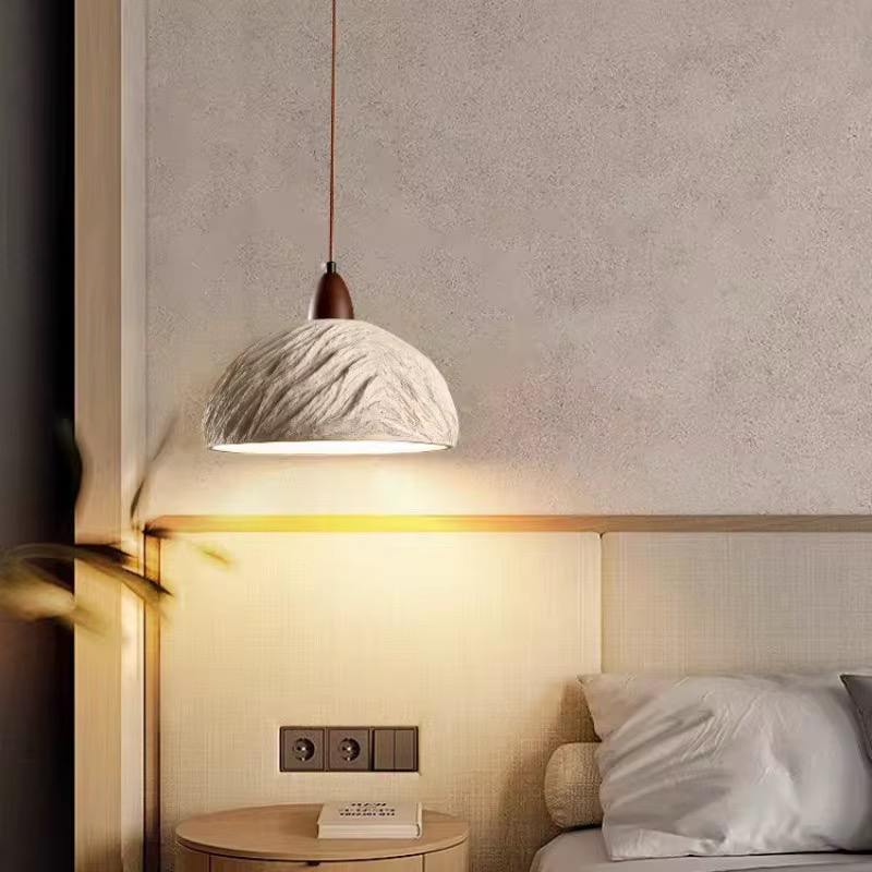 Wabi Sabi | Japanse Hanglamp | Beton | Hout 12 wabi sabi beton hanglamp naast bed boven nachtkastje