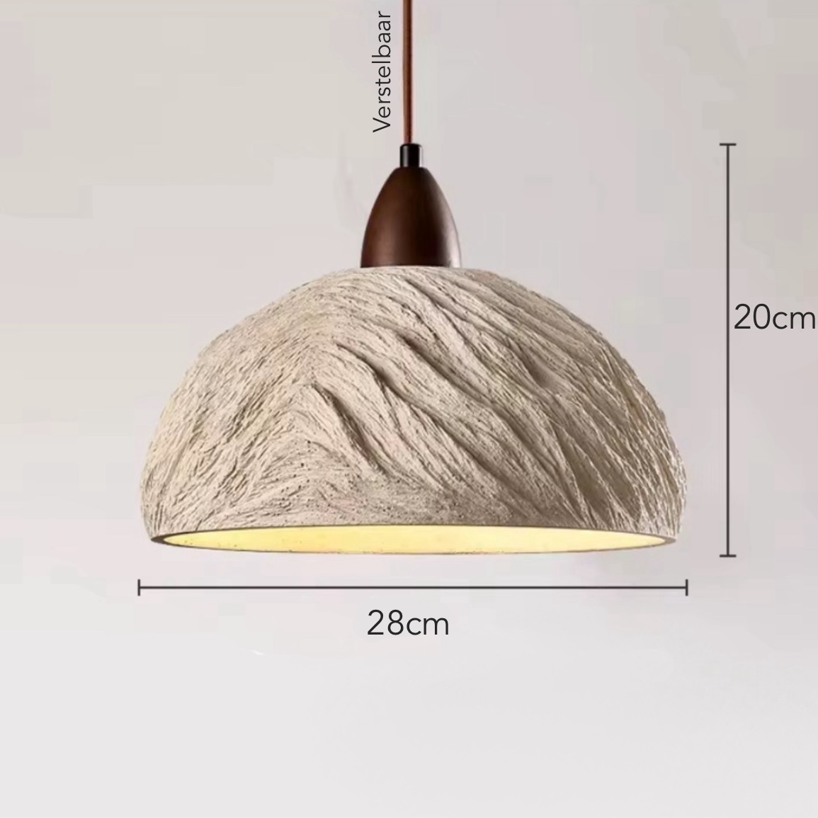 Wabi Sabi | Japanse Hanglamp | Beton | Hout 15 wabi sabi beton hanglamp met afmetingen 28 cm breed en 20 cm hoog