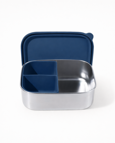 Lunchbox | RVS | Siliconen | Navy | Personaliseerbaar