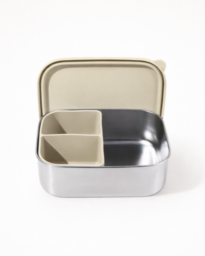 Lunchbox | RVS | Siliconen | Beige | Personaliseerbaar