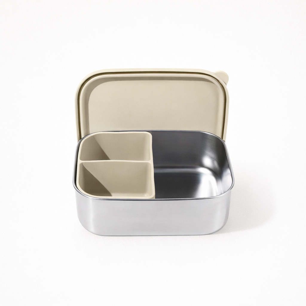 Lunchbox | Rvs | Siliconen | Beige | Personaliseerbaar 1 Lunchbox | RVS | Siliconen | Beige | Personaliseerbaar