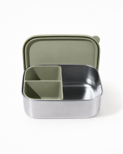 Lunchbox | RVS | Siliconen | Olive | Personaliseerbaar