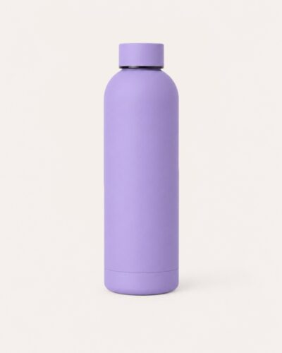 Thermosfles 500ml Soft Lavender - dubbelwandige RVS drinkfles met matte rubbercoating